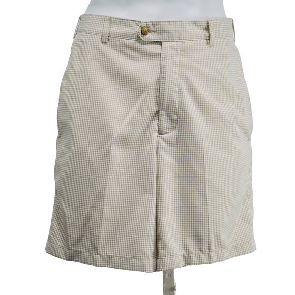 DONALD ROSS Men's Performance Shorts Tan Checked Deep Front Pockets Size 33 - Picture 1 of 9